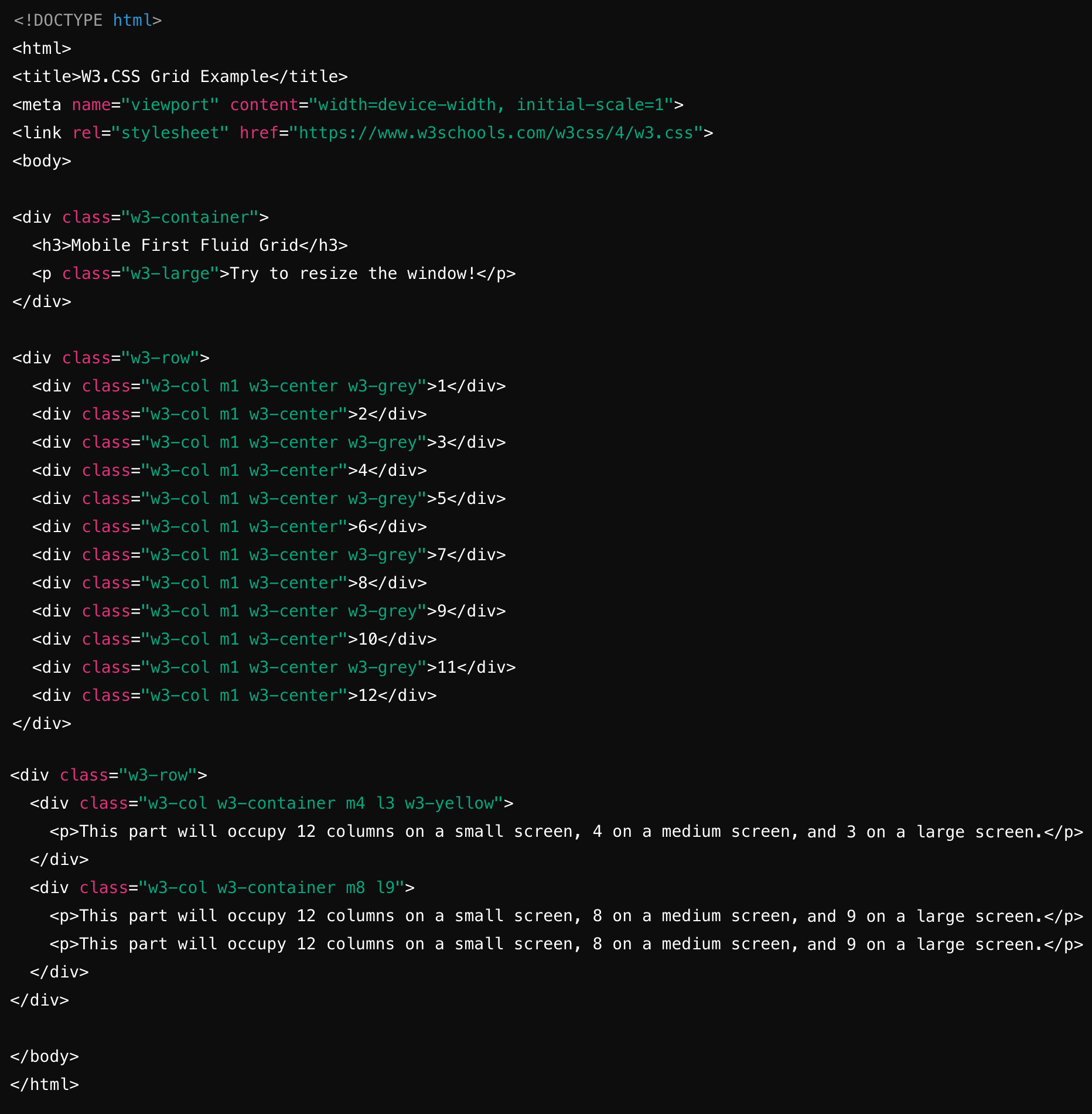 W3.CSS grid code snippet